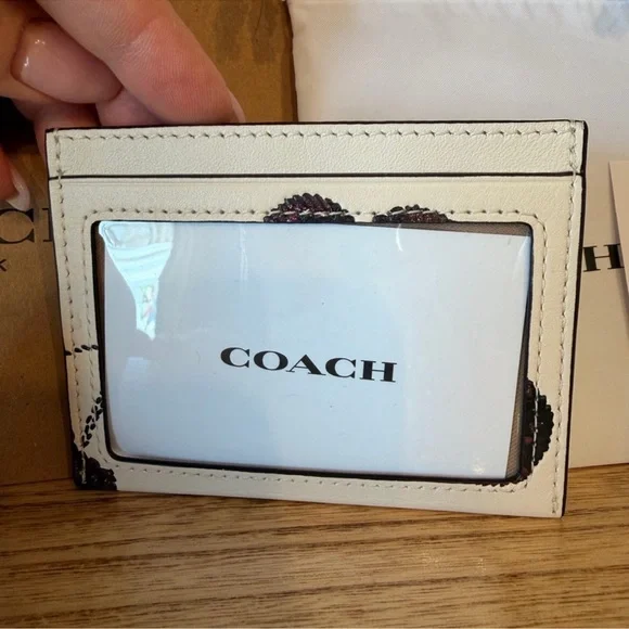 Coach Cream & Cherry Glitter Card Holder NWT - Box & Gift Bag Included NO Dusty - Picture 4 of 6